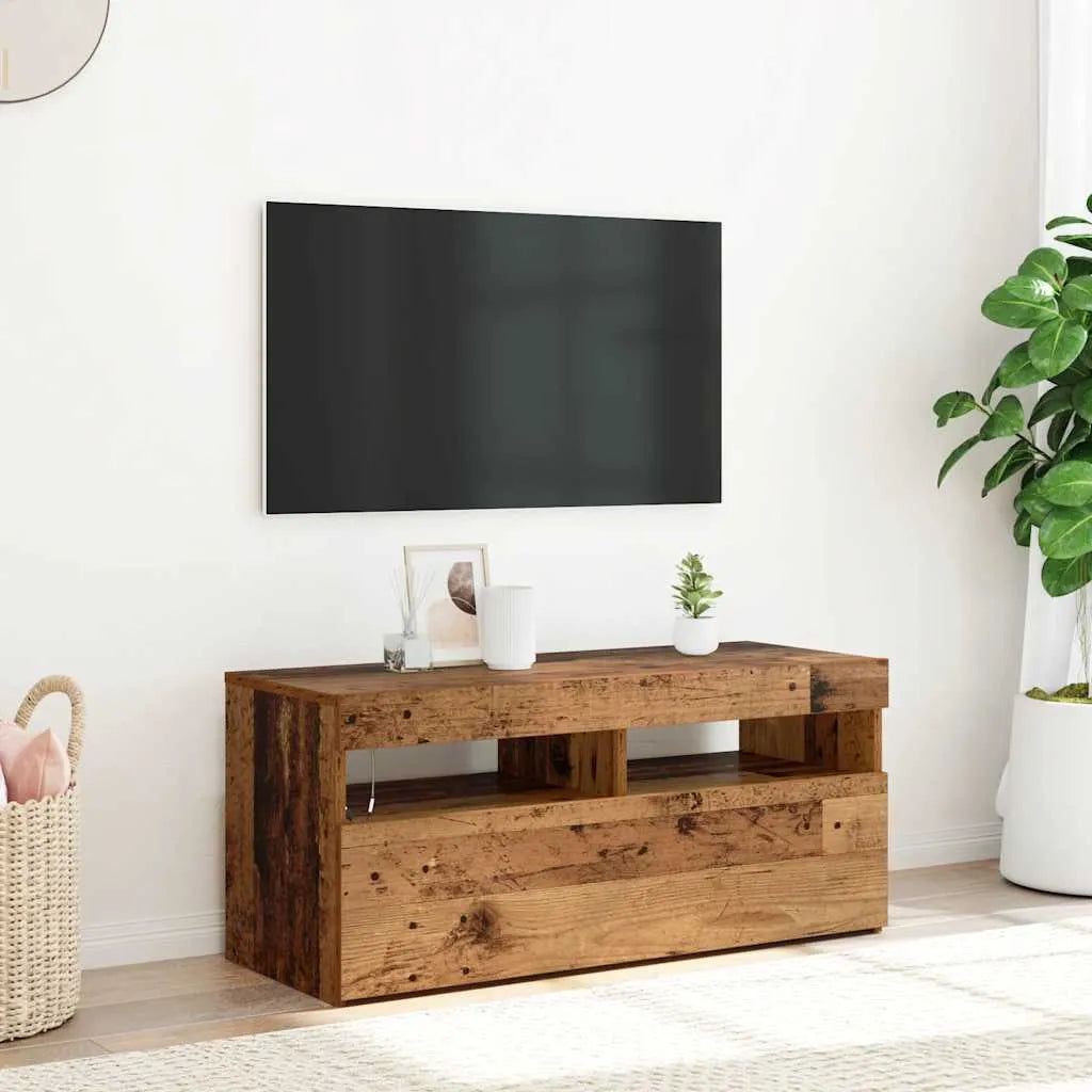 Meuble TV LED en Bois Effet Chêne - 120 cm-Mon Meuble TV-Vieux bois-90 cm-1-53