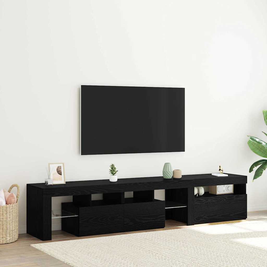 Meuble TV LED Gris Béton - 290 cm-Mon Meuble TV-Chêne noir-200 cm-2-14