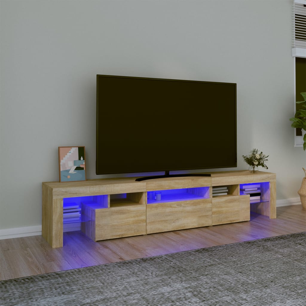 Meuble TV LED Gris Béton - 290 cm-Mon Meuble TV-Chêne sonoma-200 cm-1-23