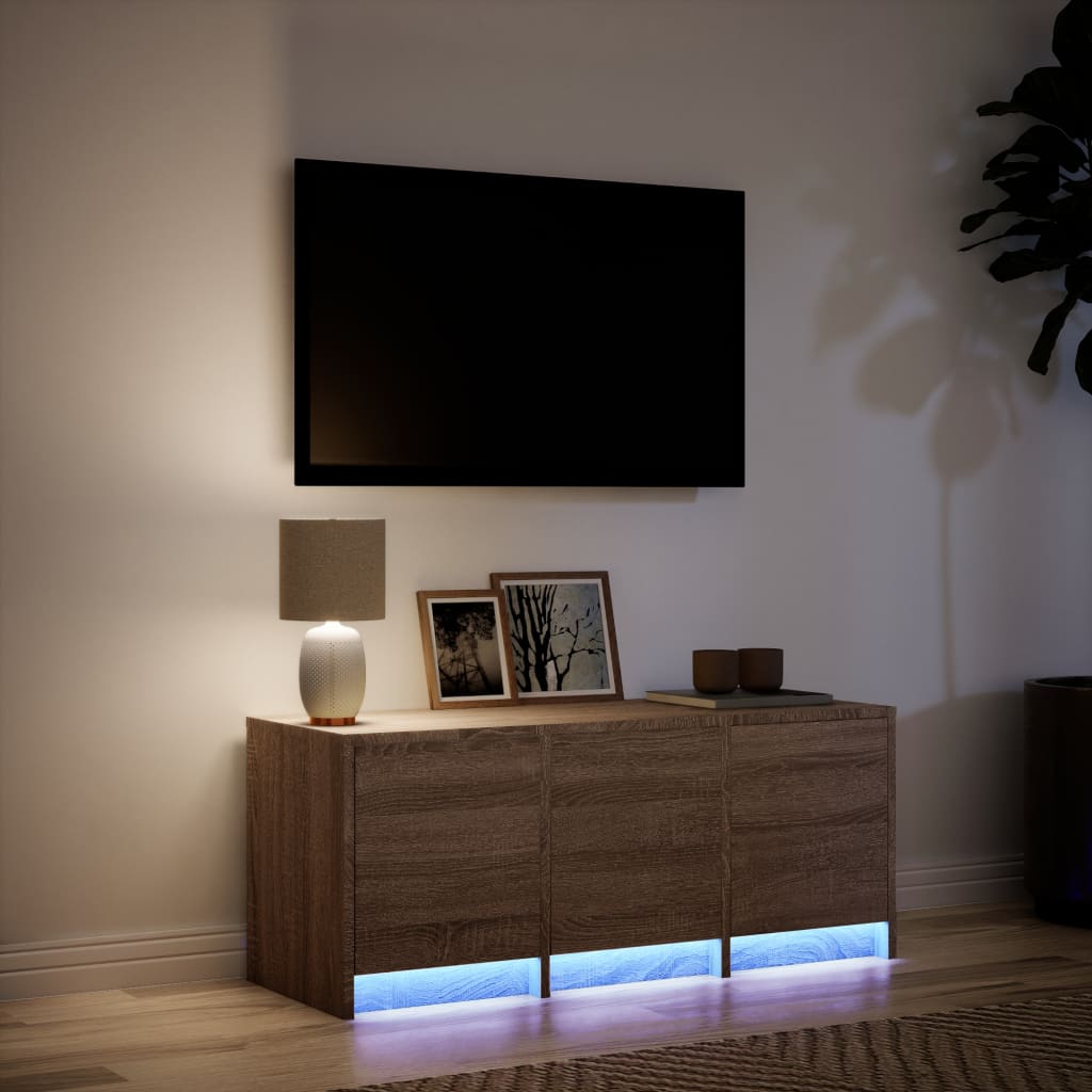 Meuble TV LED Marron Effet Chêne - 97 cm-Mon Meuble TV-5