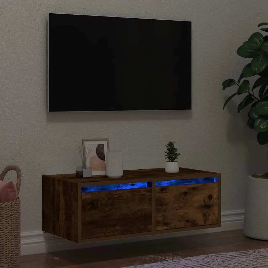 Meuble TV LED Noir Effet Chêne - Lot de 2-Mon Meuble TV-Chêne fumé-75 cm-1-29