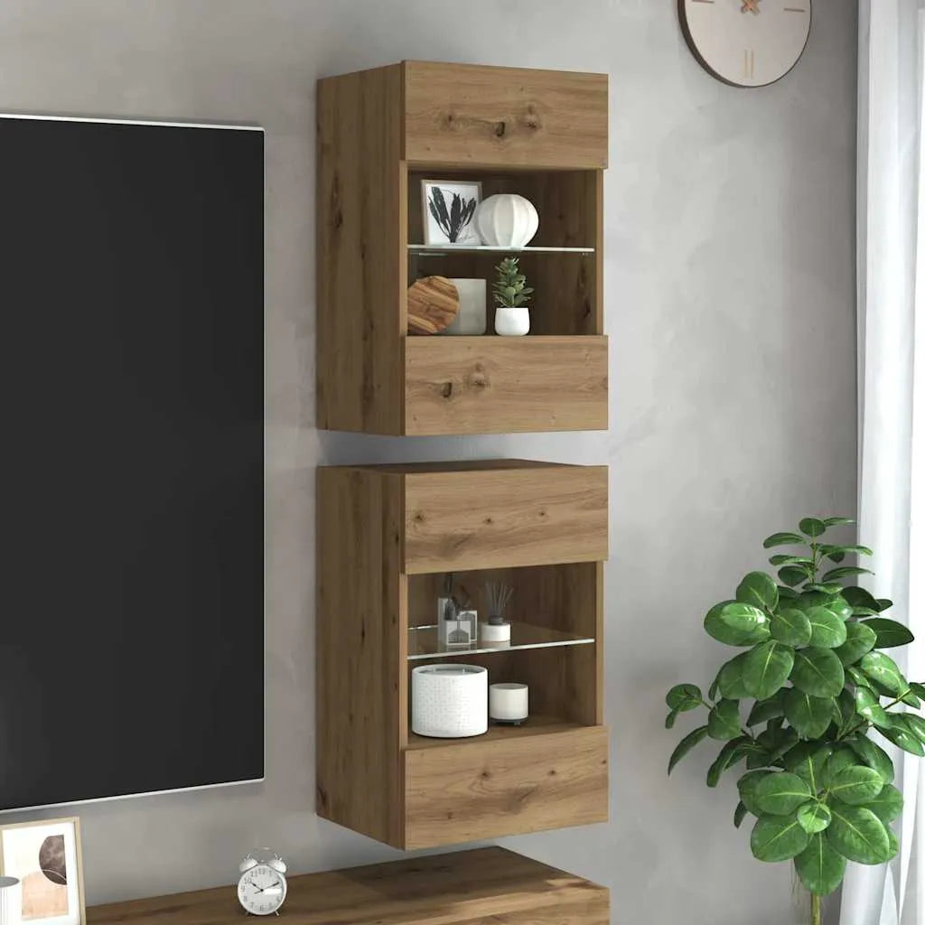 Meuble TV LED Suspendu Effet Chêne Artisanal - 2 Pièces-Mon Meuble TV-Chêne artisanal-40 cm-2-4