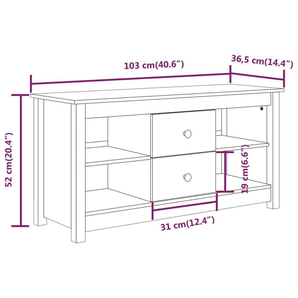 Meuble TV Long Gris en Pin Massif - 103 cm-Mon Meuble TV-Gris-1-10