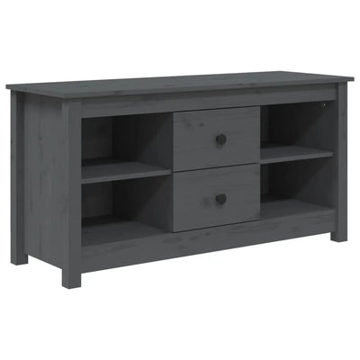 Meuble TV Long Gris en Pin Massif - 103 cm