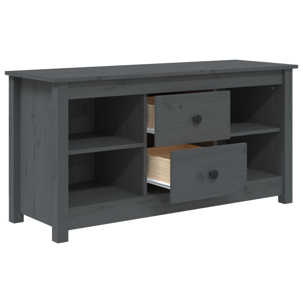 Meuble TV Long Gris en Pin Massif - 103 cm-Mon Meuble TV-Gris-1-4