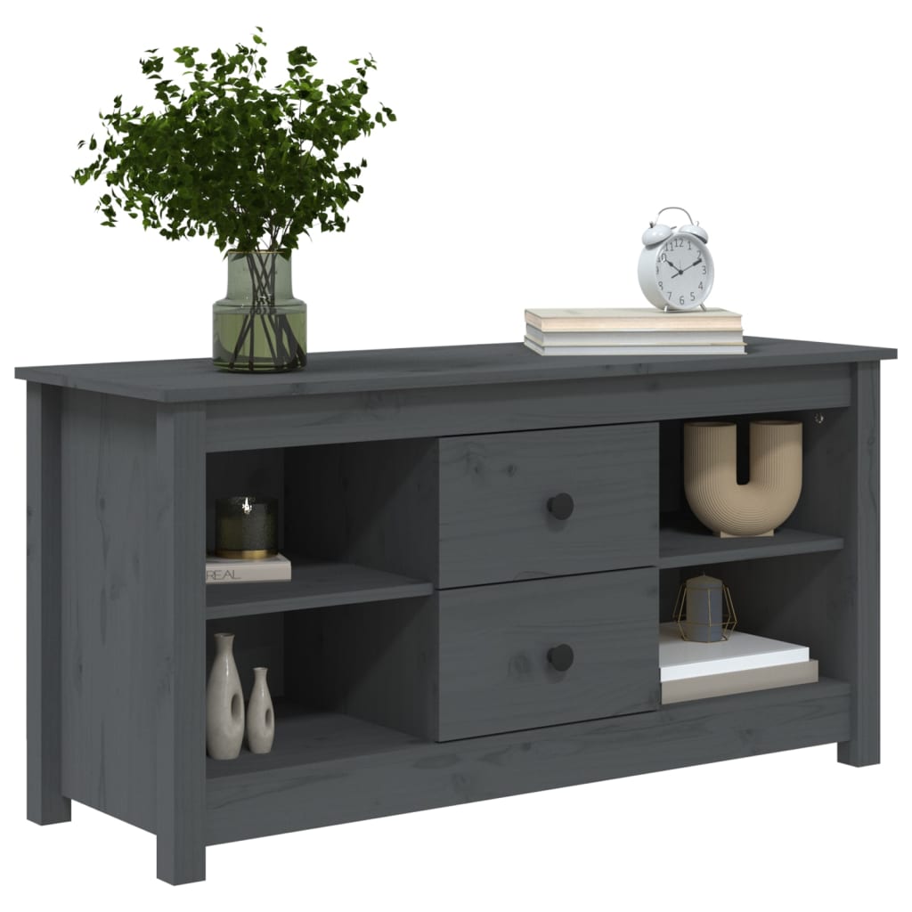 Meuble TV Long Gris en Pin Massif - 103 cm-Mon Meuble TV-Gris-1-7