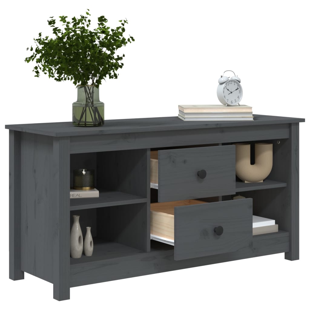 Meuble TV Long Gris en Pin Massif - 103 cm-Mon Meuble TV-Gris-1-8