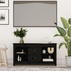 Meuble TV Long Gris en Pin Massif - 103 cm-Mon Meuble TV-Noir-1-13