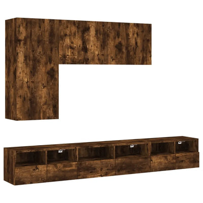 Meuble TV Long Suspendu Effet Chêne Fumé - 200 cm