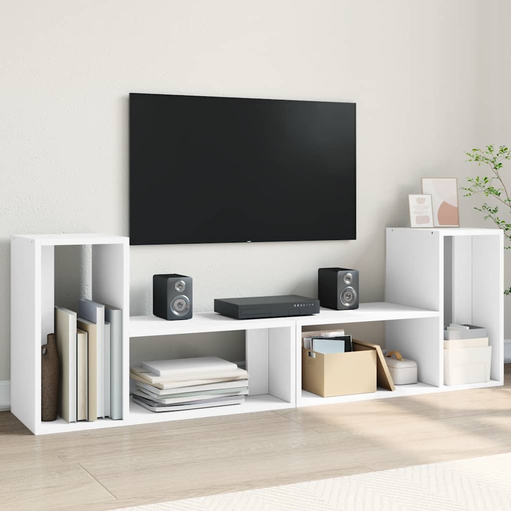 Meuble TV Marron au Sol Effet Chêne Fumé - 2 Pièces-Mon Meuble TV-Blanc-75 cm-1-16