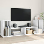 Meuble TV Marron au Sol Effet Chêne Fumé - 2 Pièces-Mon Meuble TV-Blanc-75 cm-1-16