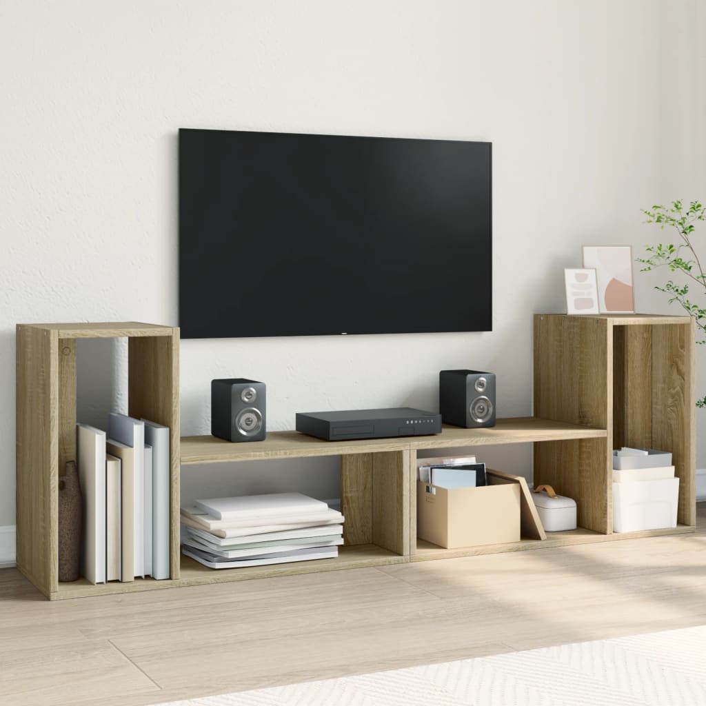 Meuble TV Marron au Sol Effet Chêne Fumé - 2 Pièces-Mon Meuble TV-Chêne sonoma-75 cm-1-17