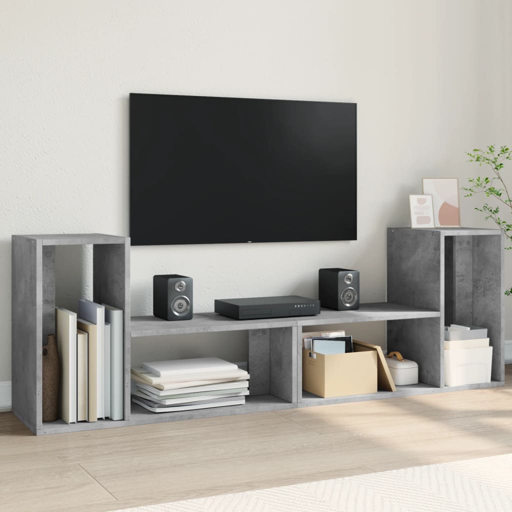 Meuble TV Marron au Sol Effet Chêne Fumé - 2 Pièces-Mon Meuble TV-Gris béton-75 cm-1-14