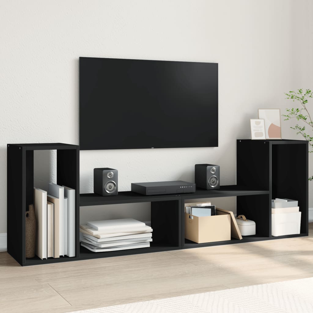 Meuble TV Marron au Sol Effet Chêne Fumé - 2 Pièces-Mon Meuble TV-Noir-75 cm-1-13