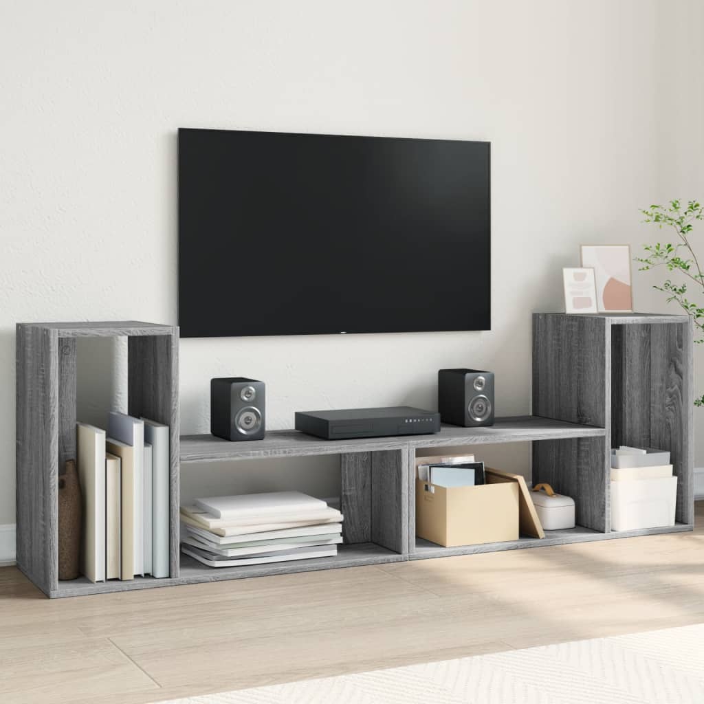Meuble TV Marron au Sol Effet Chêne Fumé - 2 Pièces-Mon Meuble TV-Sonoma gris-75 cm-1-15