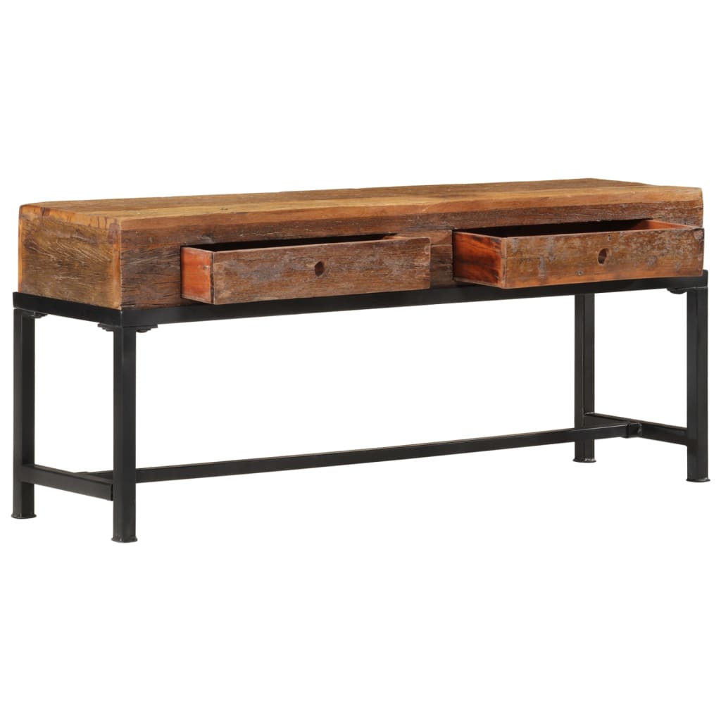 Meuble TV Marron avec Pied en Bois Massif - 110 cm-Mon Meuble TV-2