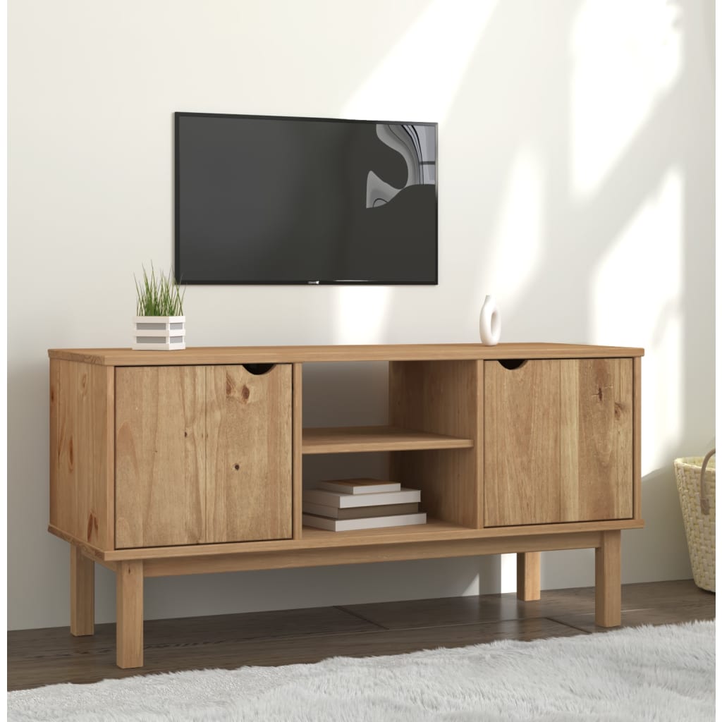 Meuble TV Marron Clair en Pin Massif - 113,5 cm-Mon Meuble TV-1