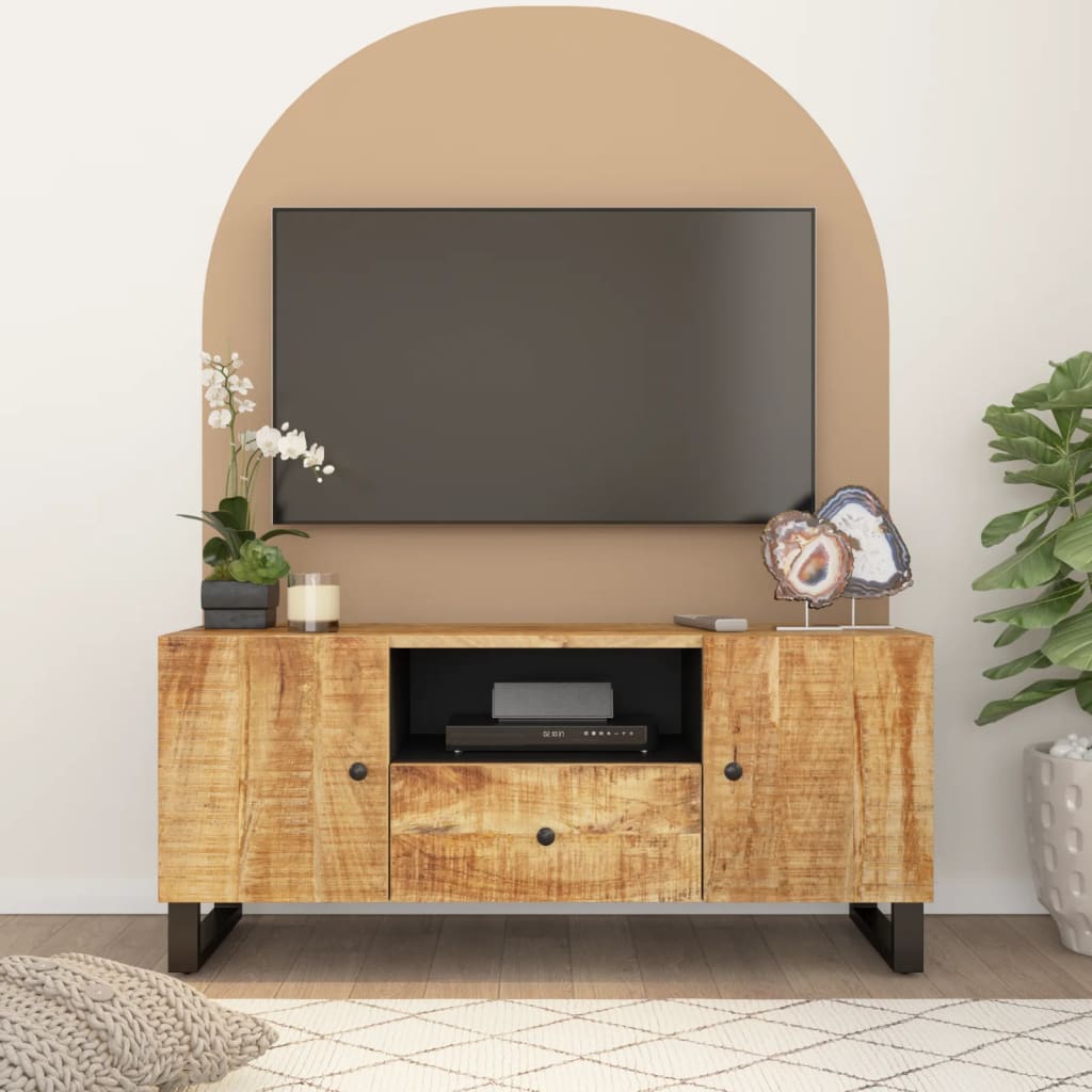Meuble TV Marron et Noir en Acacia Massif - 105 cm-Mon Meuble TV-Marron clair-14