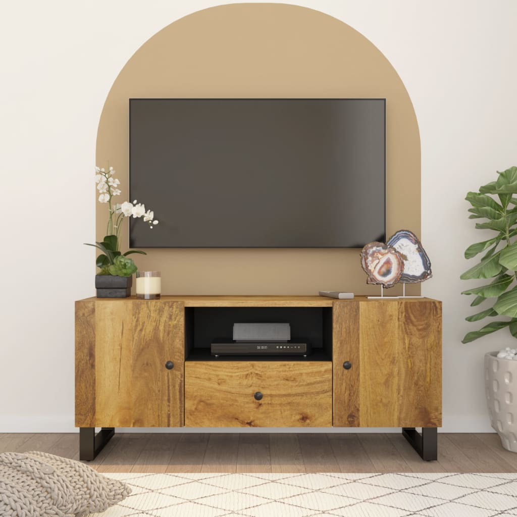 Meuble TV Marron et Noir en Acacia Massif - 105 cm-Mon Meuble TV-marron miel-13