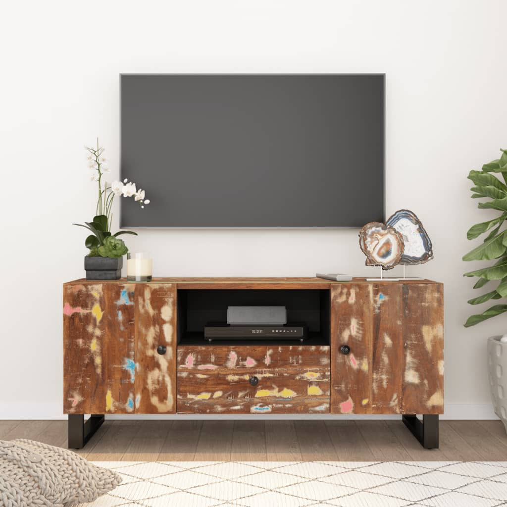 Meuble TV Marron et Noir en Acacia Massif - 105 cm-Mon Meuble TV-Multicolore-15