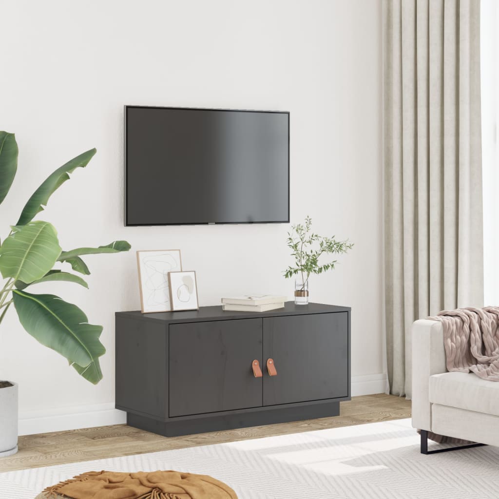 Meuble TV Marron Foncé en Pin Massif - 80 cm-Mon Meuble TV-Gris-1-11