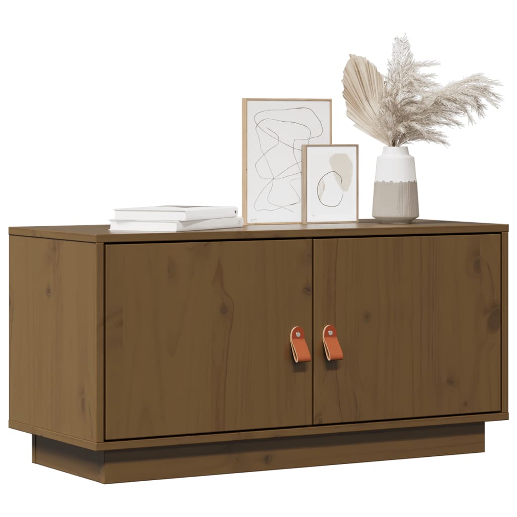 Meuble TV Marron Foncé en Pin Massif - 80 cm-Mon Meuble TV-marron miel-1-3
