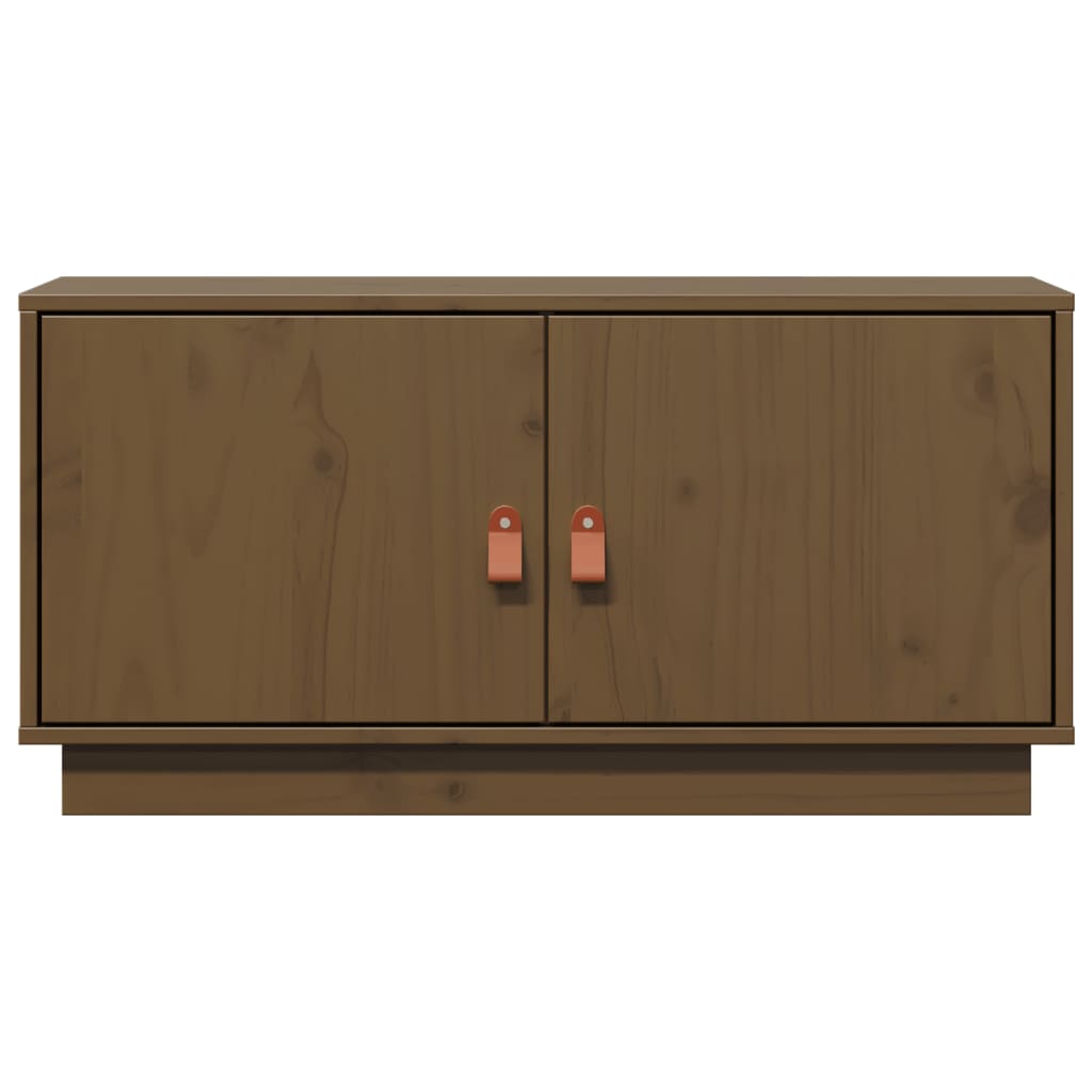 Meuble TV Marron Foncé en Pin Massif - 80 cm-Mon Meuble TV-marron miel-1-4