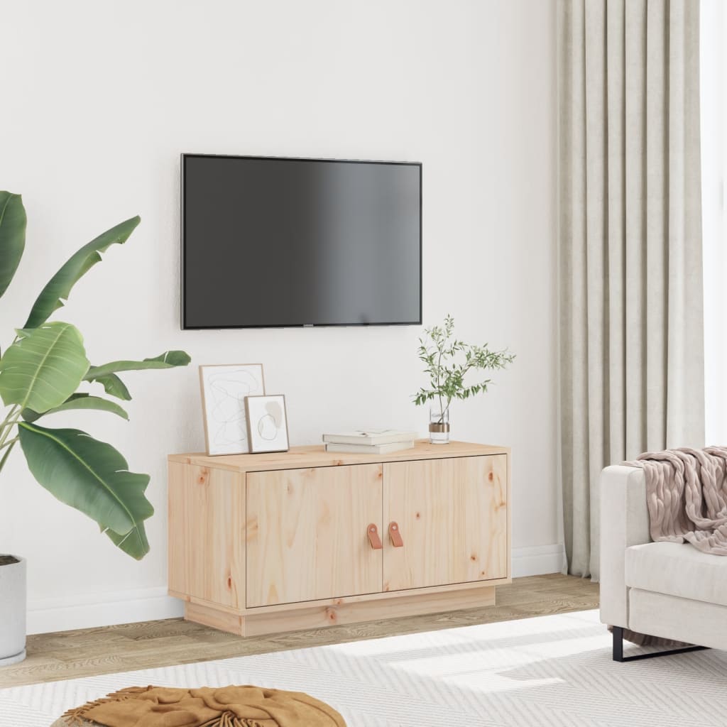 Meuble TV Marron Foncé en Pin Massif - 80 cm-Mon Meuble TV-Naturel-1-12