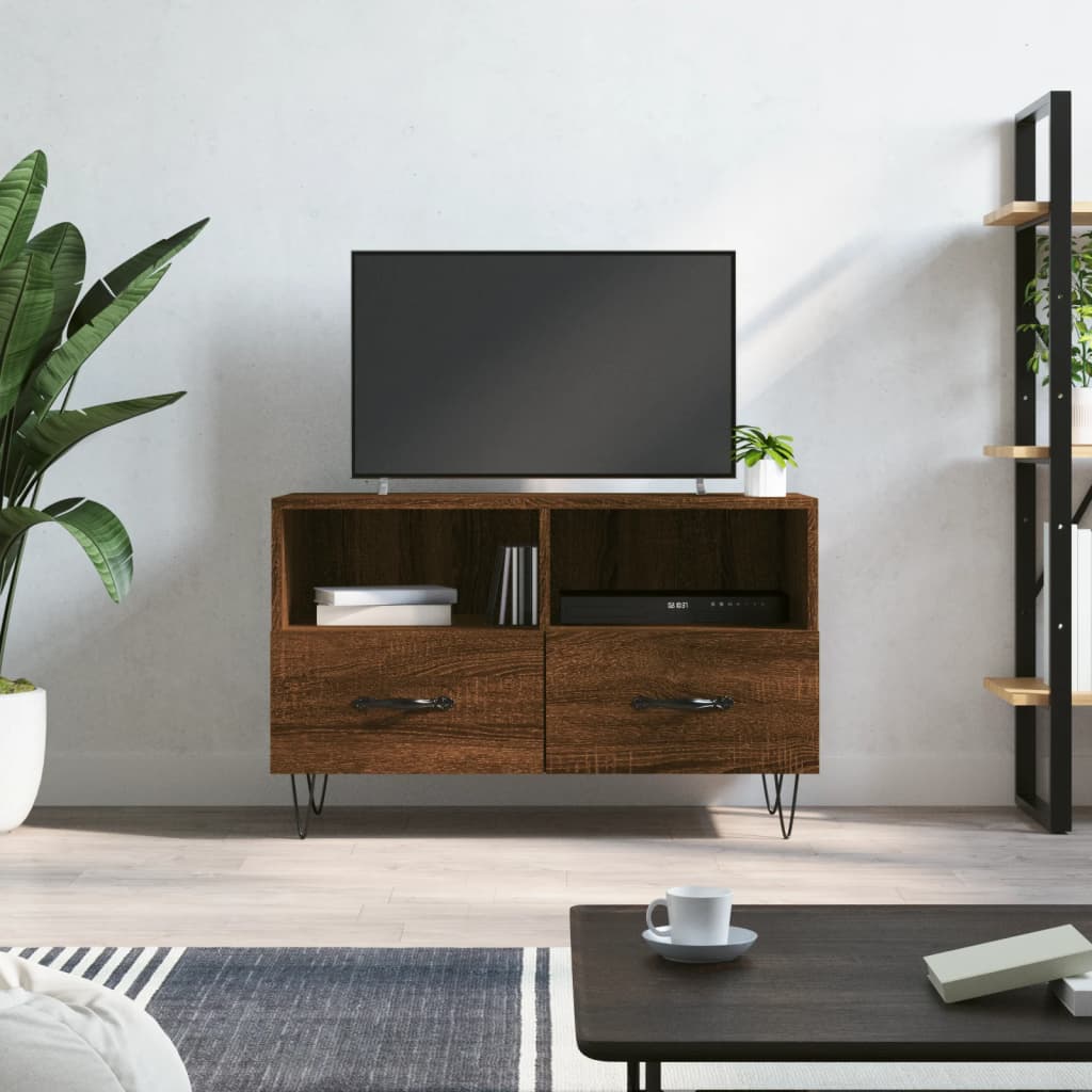 Meuble TV Marron Foncé et Noir - 80 cm-Mon Meuble TV-Chêne marron-2