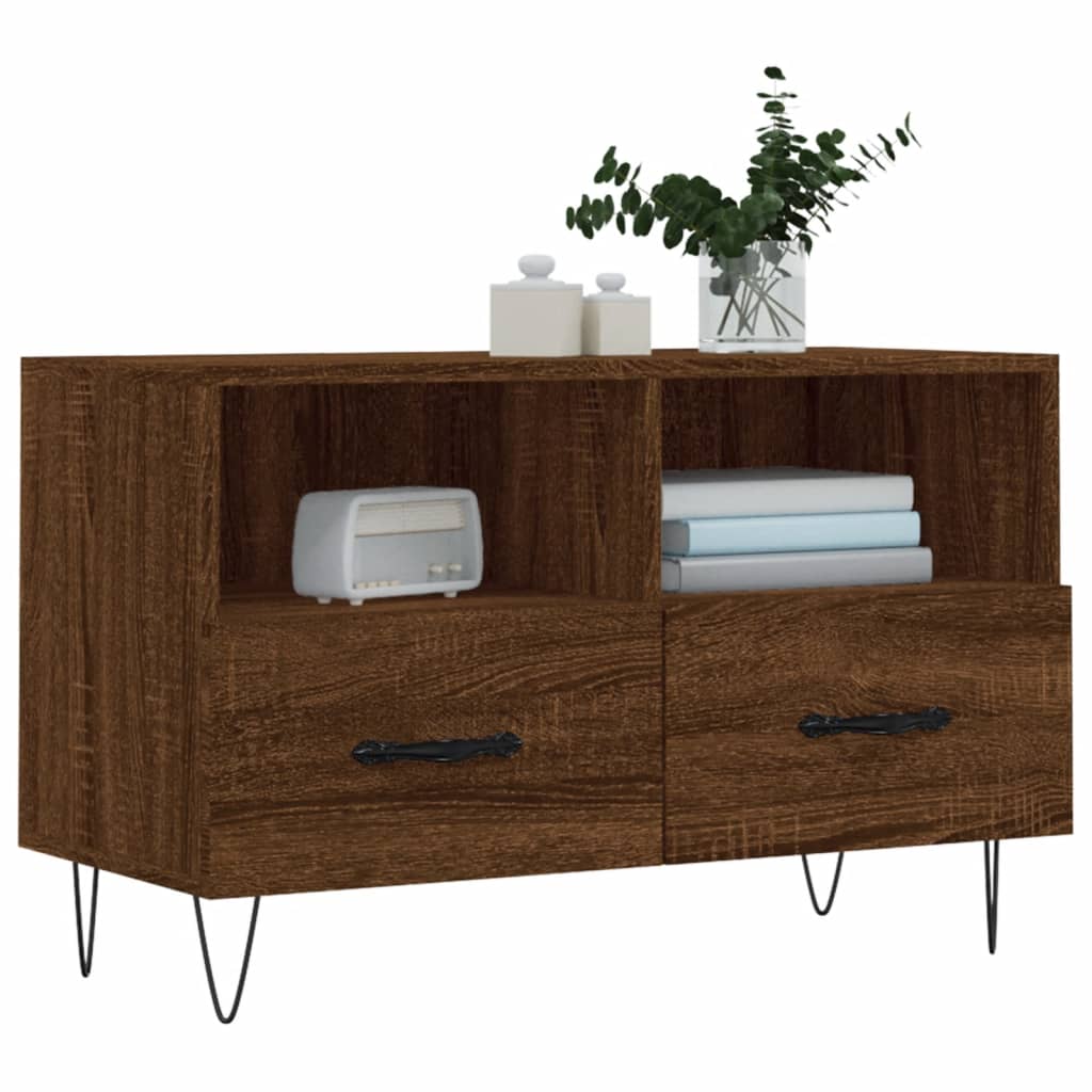 Meuble TV Marron Foncé et Noir - 80 cm-Mon Meuble TV-Chêne marron-3