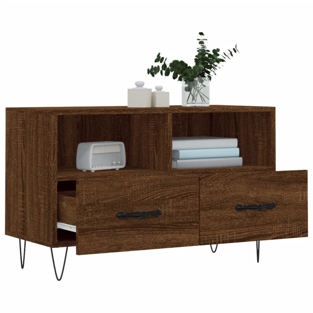 Meuble TV Marron Foncé et Noir - 80 cm-Mon Meuble TV-Chêne marron-4