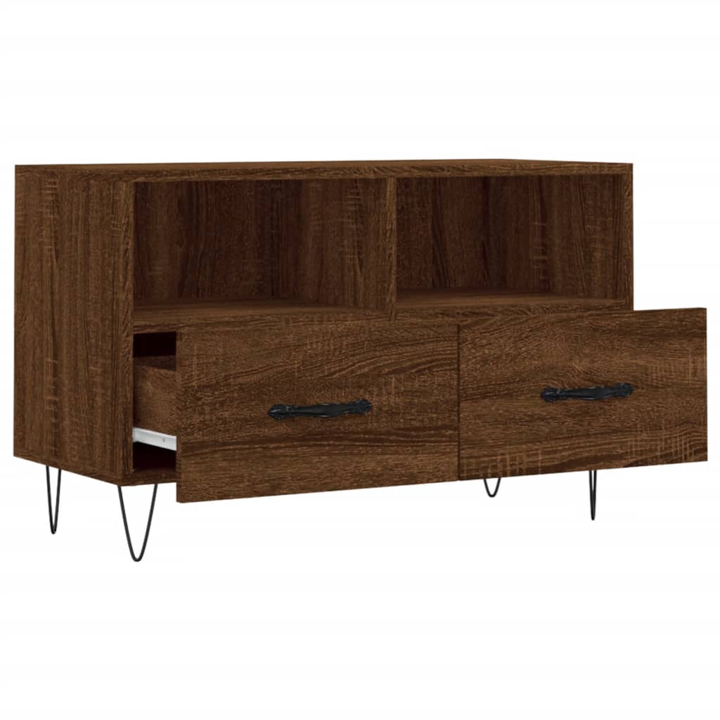 Meuble TV Marron Foncé et Noir - 80 cm-Mon Meuble TV-Chêne marron-6