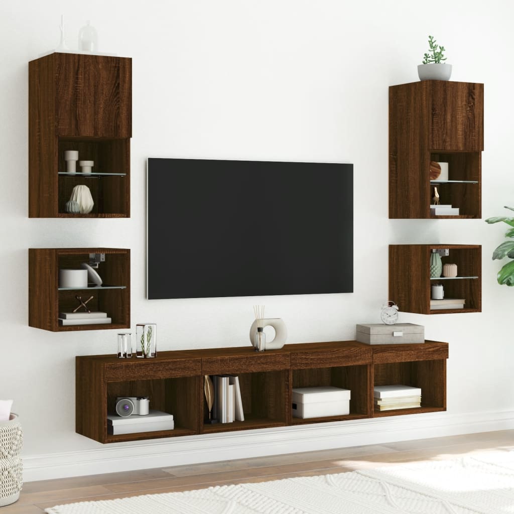 Meuble TV Marron LED Effet Chêne - 2 Pièces-Mon Meuble TV-30 cm-30 cm-1-5