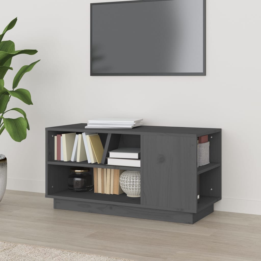 Meuble TV Marron Miel en Pin Massif - 80 cm-Mon Meuble TV-Gris-1-11