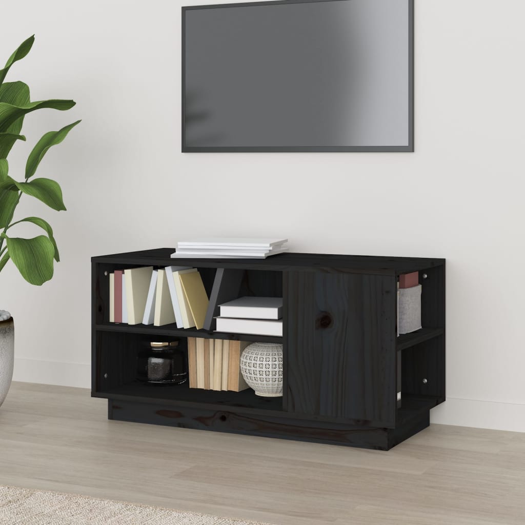 Meuble TV Marron Miel en Pin Massif - 80 cm-Mon Meuble TV-Noir-1-12