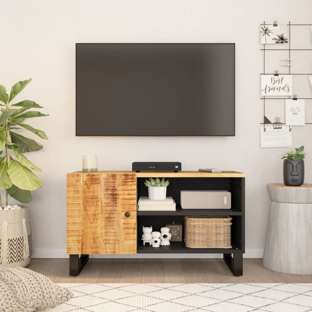 Meuble TV Marron Noir en Bois de Récupération - 80 cm-Mon Meuble TV-Marron clair-1-14