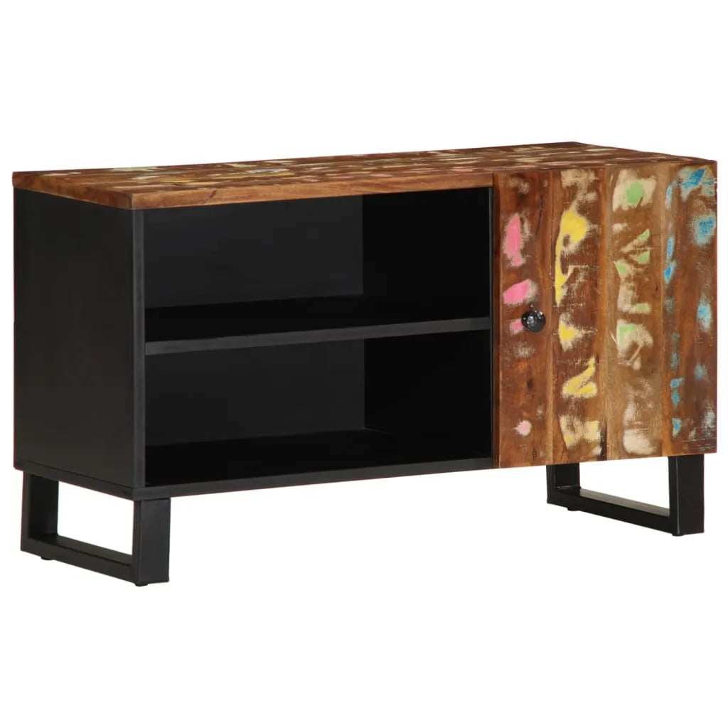 Meuble TV Marron Noir en Bois de Récupération - 80 cm-Mon Meuble TV-Marron clair-1-2