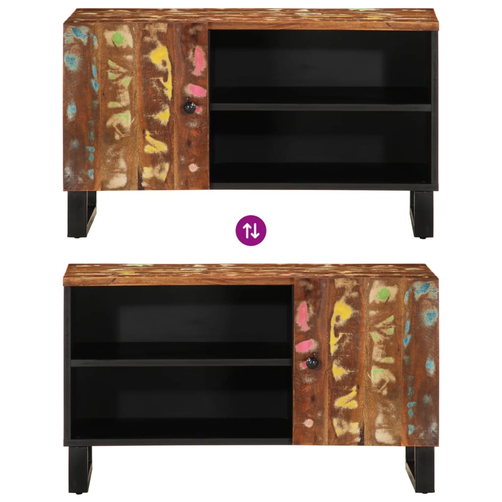 Meuble TV Marron Noir en Bois de Récupération - 80 cm-Mon Meuble TV-Marron clair-1-6