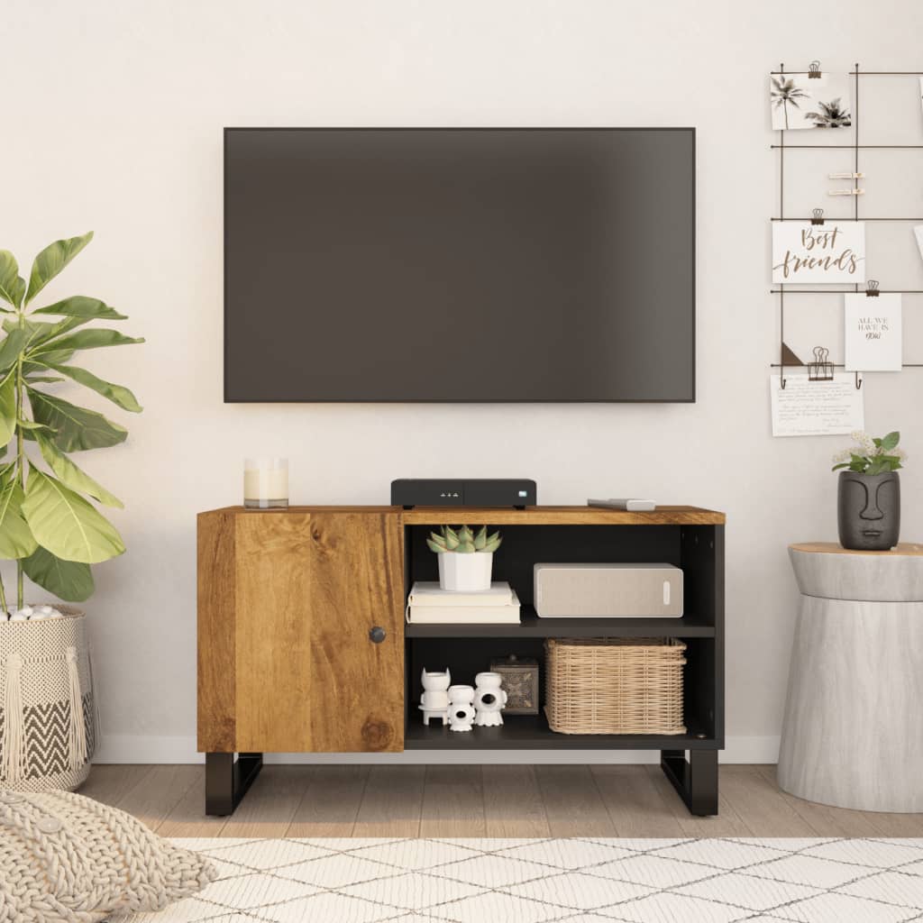 Meuble TV Marron Noir en Bois de Récupération - 80 cm-Mon Meuble TV-marron miel-1-13