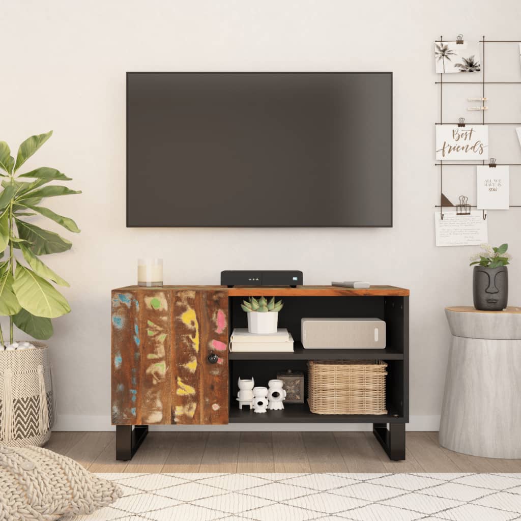 Meuble TV Marron Noir en Bois de Récupération - 80 cm-Mon Meuble TV-Multicolore-1-1