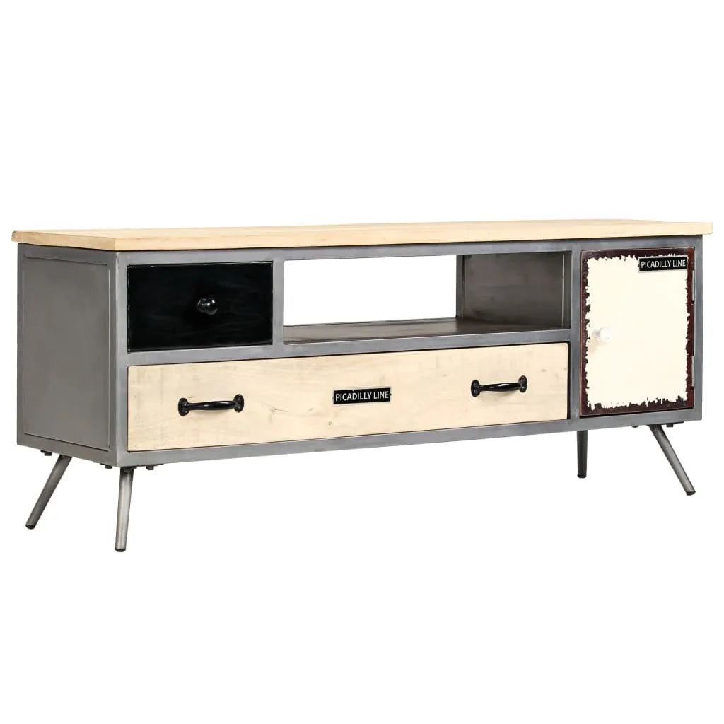 Meuble TV Métal Industriel en Manguier Massif - 120 cm-Mon Meuble TV-1