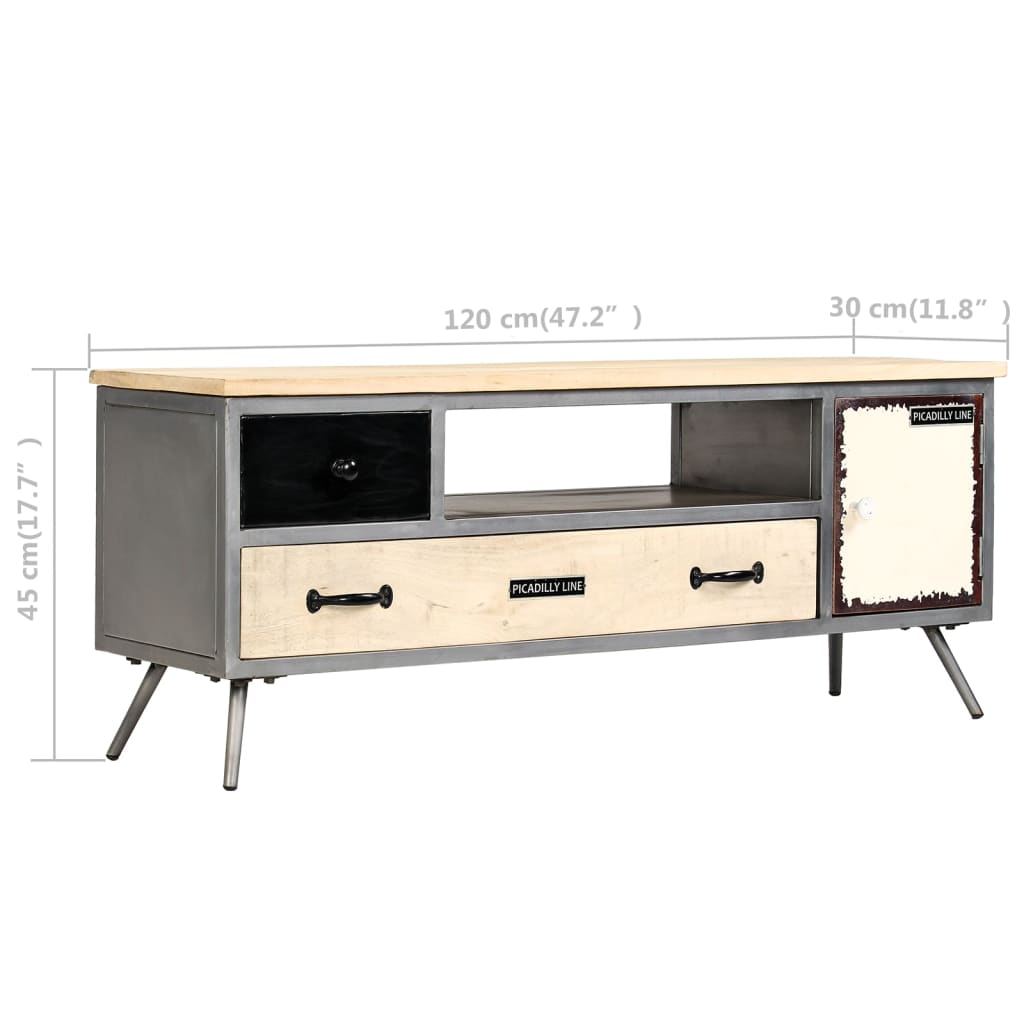 Meuble TV Métal Industriel en Manguier Massif - 120 cm-Mon Meuble TV-10