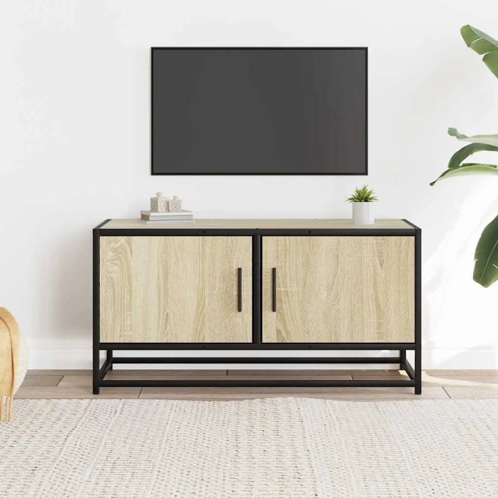 Meuble TV Métal Noir Industriel et Effet Chêne - 80 cm-Mon Meuble TV-Chêne sonoma-2