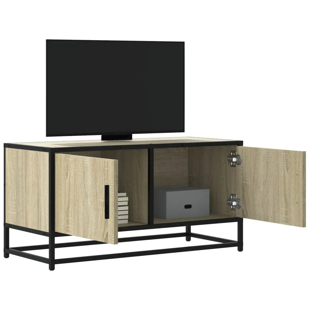 Meuble TV Métal Noir Industriel et Effet Chêne - 80 cm-Mon Meuble TV-Chêne sonoma-3