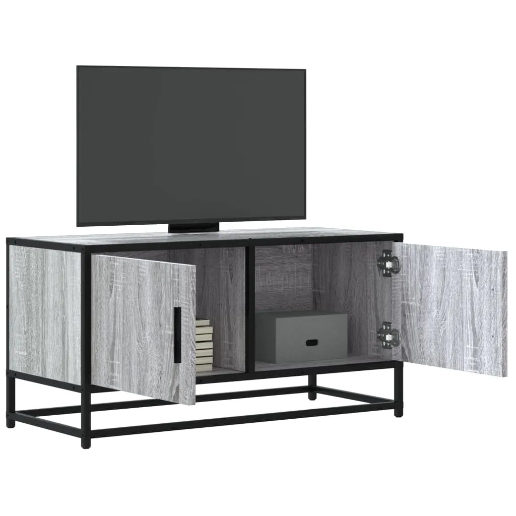 Meuble TV Métal Noir Industriel et Effet Chêne - 80 cm-Mon Meuble TV-Sonoma gris-12