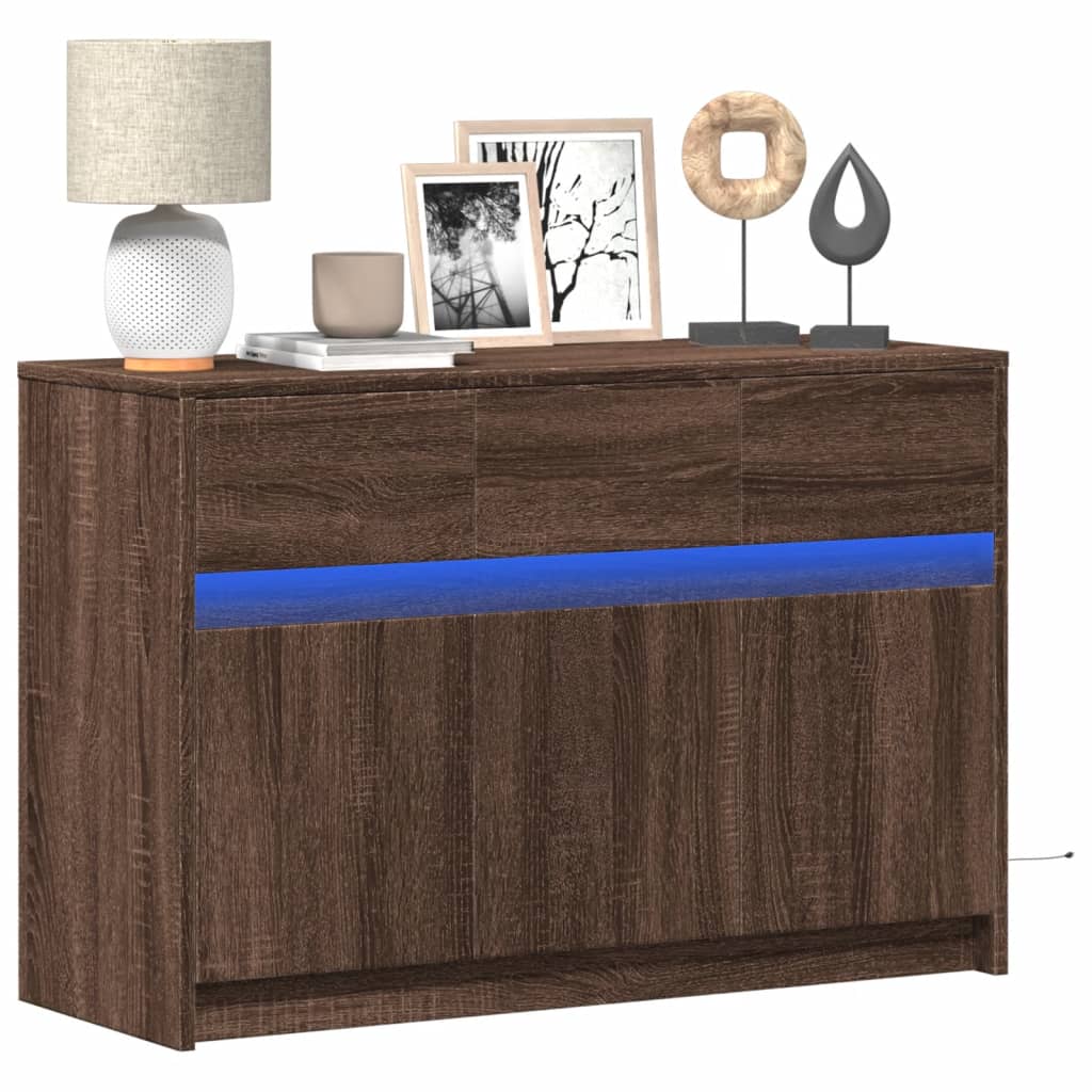 Meuble TV Moderne avec LED Effet Chêne Fumé - 91 cm-Mon Meuble TV-Chêne marron-1-13