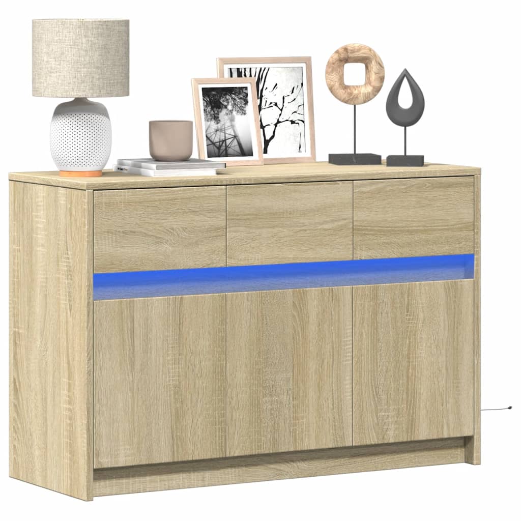 Meuble TV Moderne avec LED Effet Chêne Fumé - 91 cm-Mon Meuble TV-Chêne sonoma-1-14