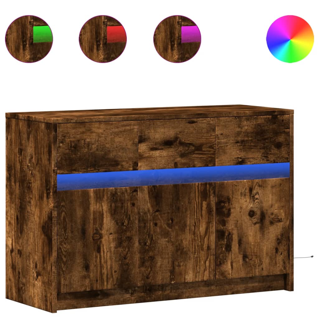 Meuble TV Moderne avec LED Effet Chêne Fumé - 91 cm-Mon Meuble TV-Chêne sonoma-1-2