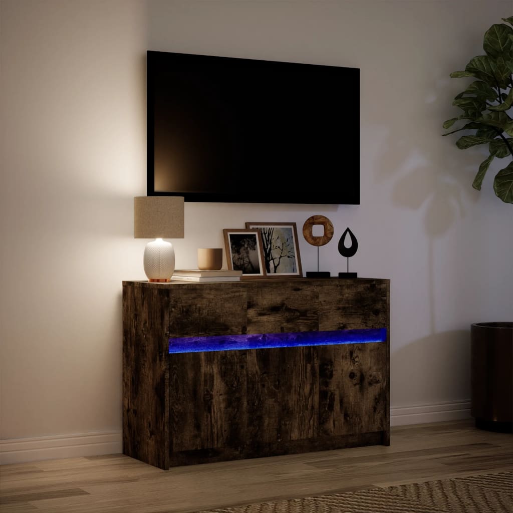 Meuble TV Moderne avec LED Effet Chêne Fumé - 91 cm-Mon Meuble TV-Chêne sonoma-1-5