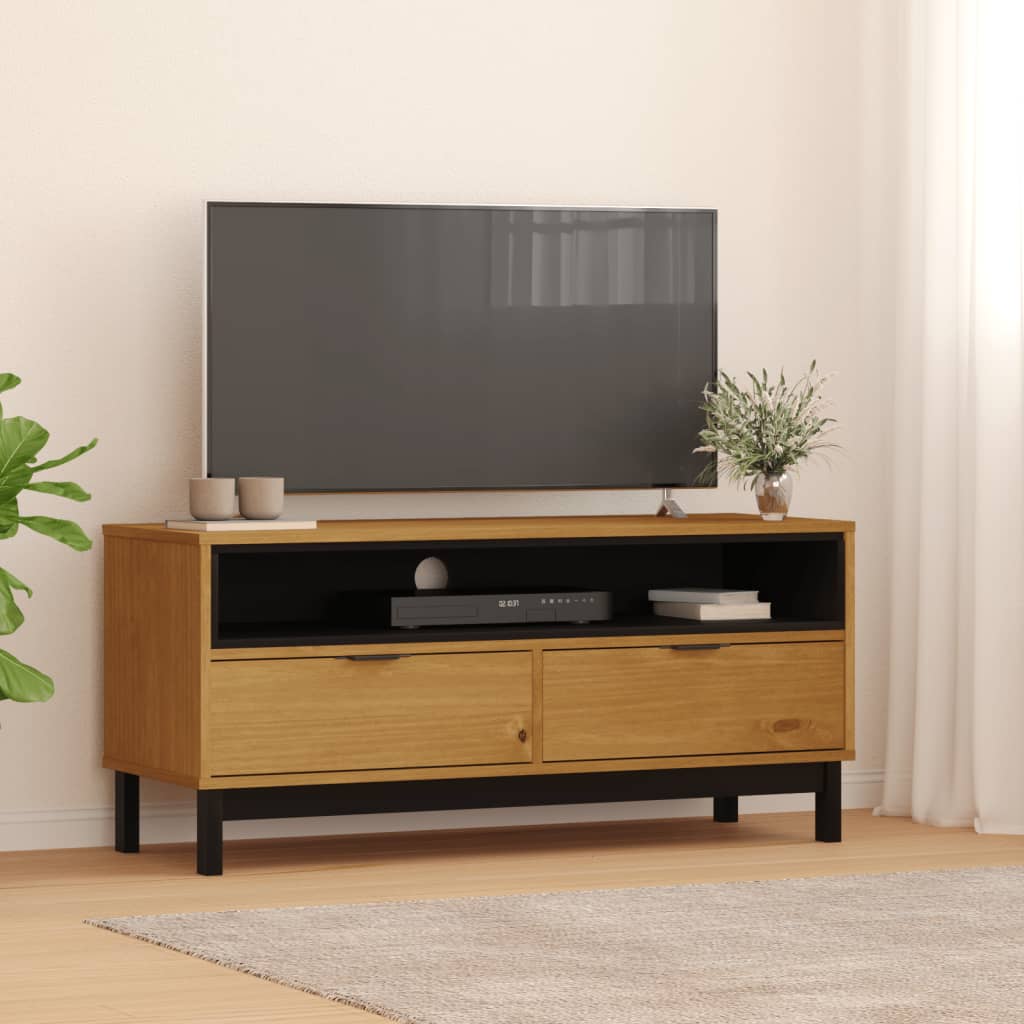 Meuble TV Moderne Bois et Noir en Pin Massif - 110 cm-Mon Meuble TV-1